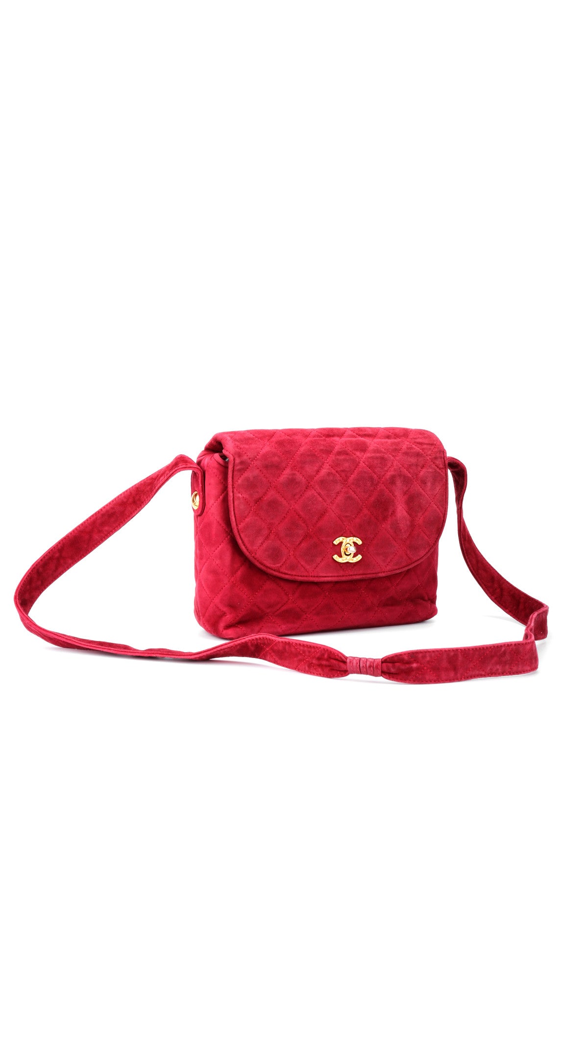 Chanel Single Flap Shoulder Bag Suede - Red