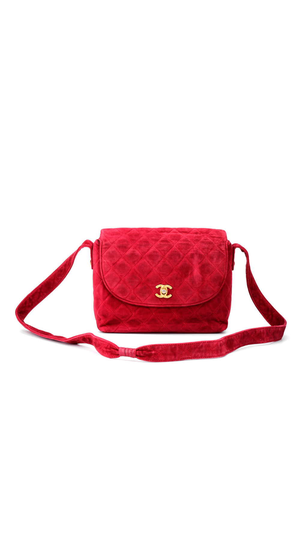 Chanel Single Flap Shoulder Bag Suede - Red