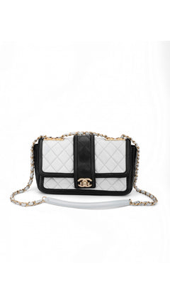 Chanel Single Flap Shoulder Bag - Light Blue/Black