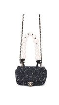 Chanel Tweed Pearl Single Flap Bag Mini - Black