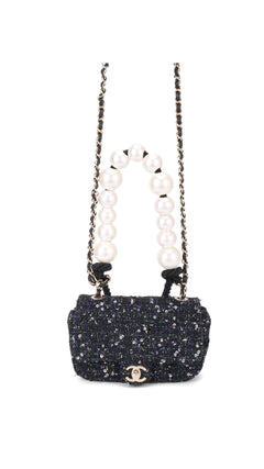 Chanel Tweed Pearl Single Flap Bag Mini - Black