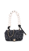 Chanel Tweed Pearl Single Flap Bag Mini - Black