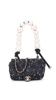 Chanel Tweed Pearl Single Flap Bag Mini - Black