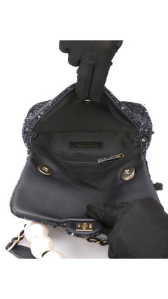 Chanel Tweed Pearl Single Flap Bag Mini - Black
