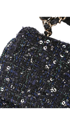 Chanel Tweed Pearl Single Flap Bag Mini - Black