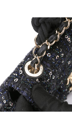 Chanel Tweed Pearl Single Flap Bag Mini - Black