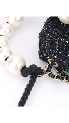 Chanel Tweed Pearl Single Flap Bag Mini - Black