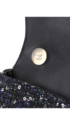 Chanel Tweed Pearl Single Flap Bag Mini - Black