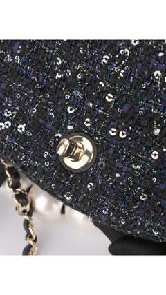 Chanel Tweed Pearl Single Flap Bag Mini - Black