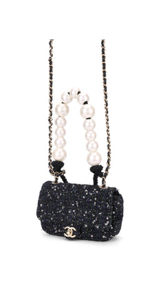 Chanel Tweed Pearl Single Flap Bag Mini - Black