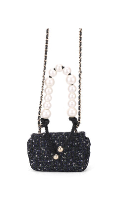 Chanel Tweed Pearl Single Flap Bag Mini - Black