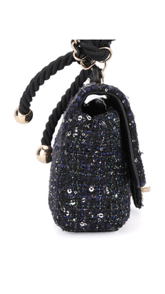 Chanel Tweed Pearl Single Flap Bag Mini - Black