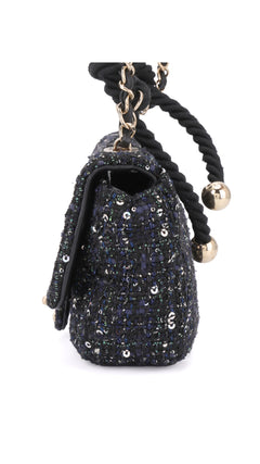 Chanel Tweed Pearl Single Flap Bag Mini - Black