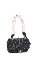 Chanel Tweed Pearl Single Flap Bag Mini - Black