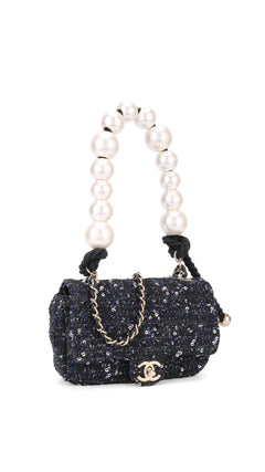 Chanel Tweed Pearl Single Flap Bag Mini - Black