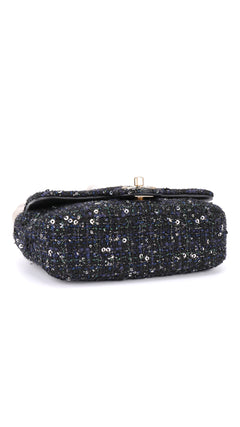 Chanel Tweed Pearl Single Flap Bag Mini - Black
