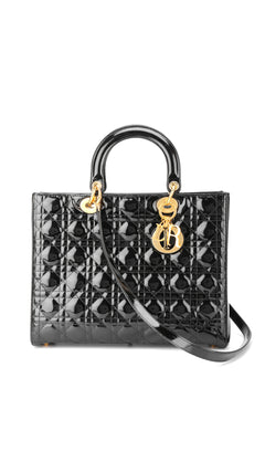 Dior Lady Dior Patent Shoulder Bag - Black