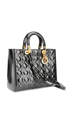 Dior Lady Dior Patent Shoulder Bag - Black