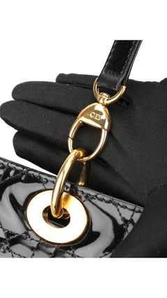 Dior Lady Dior Patent Shoulder Bag - Black