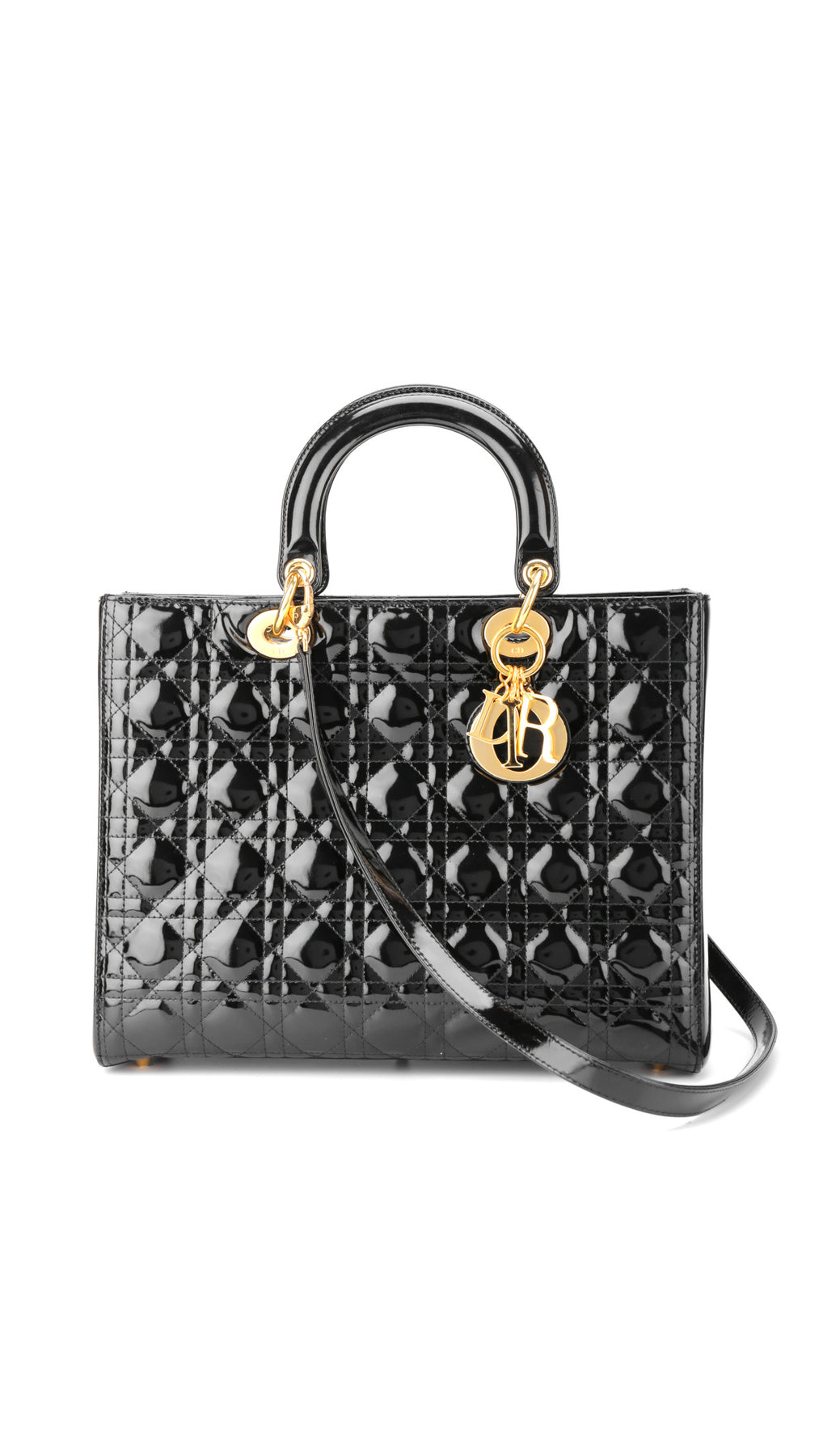 Dior Lady Dior Patent Shoulder Bag - Black