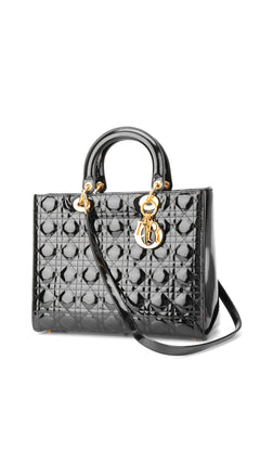 Dior Lady Dior Patent Shoulder Bag - Black