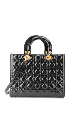 Dior Lady Dior Patent Shoulder Bag - Black