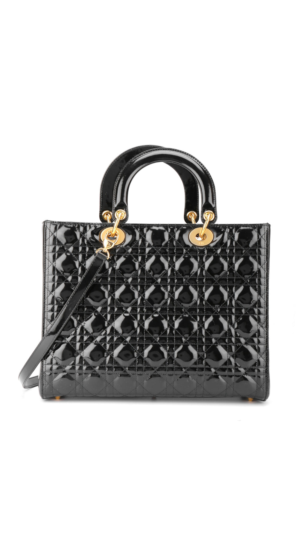 Dior Lady Dior Patent Shoulder Bag - Black
