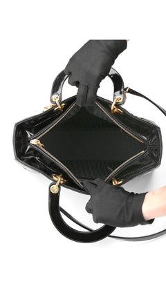 Dior Lady Dior Patent Shoulder Bag - Black