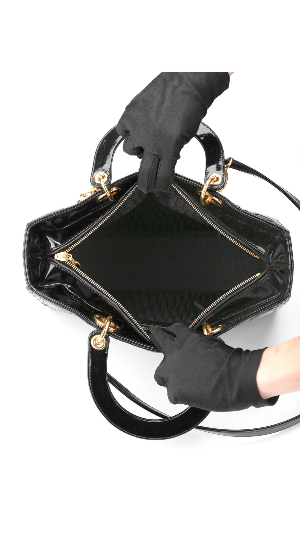 Dior Lady Dior Patent Shoulder Bag - Black