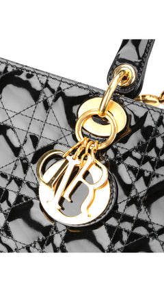 Dior Lady Dior Patent Shoulder Bag - Black