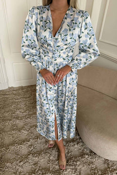 Adelic Long Dress - Blue Hydrangea Print