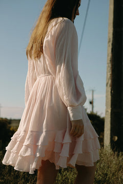 Short Ranch Frill Dress - Light Pink