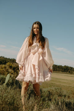 Short Ranch Frill Dress - Light Pink