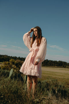 Short Ranch Frill Dress - Light Pink