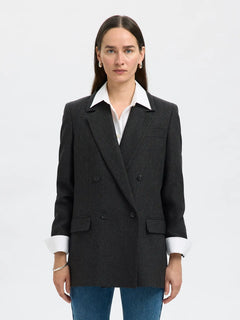 Elin Wool Blend Blazer - Black Herringbone