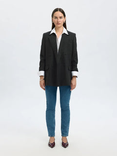 Elin Wool Blend Blazer - Black Herringbone