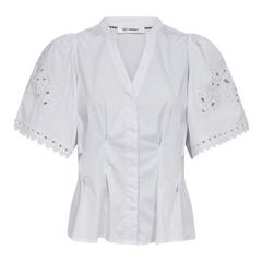 Poppycc Emb Ss V-Shirt - White