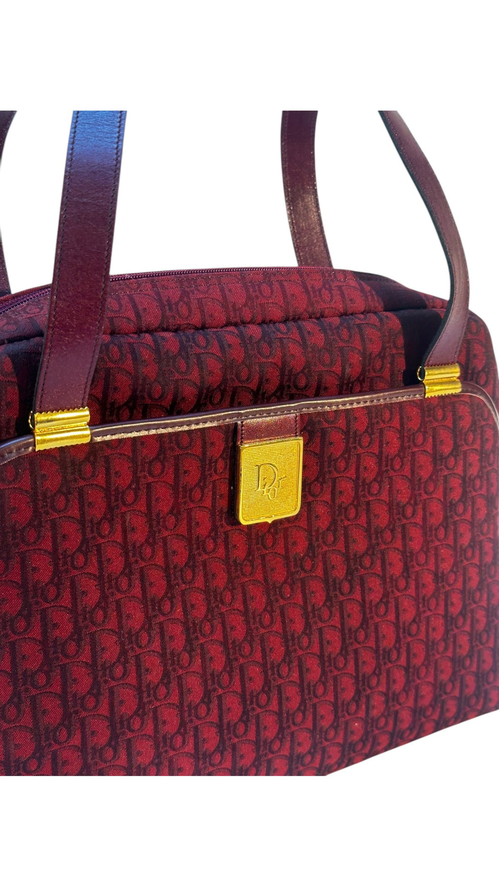 Dior Vintage Monogram Tote Bag - Burgundy