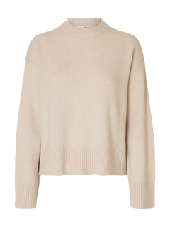 Cille Cashmere Blend Ls Knit O-Neck - Oatmeal