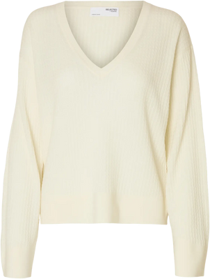 Thea Ls Knit Merino Deep V-Neck - Snow White
