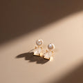 Pearl & Rose Quartz Drop Earring - Pale Gold