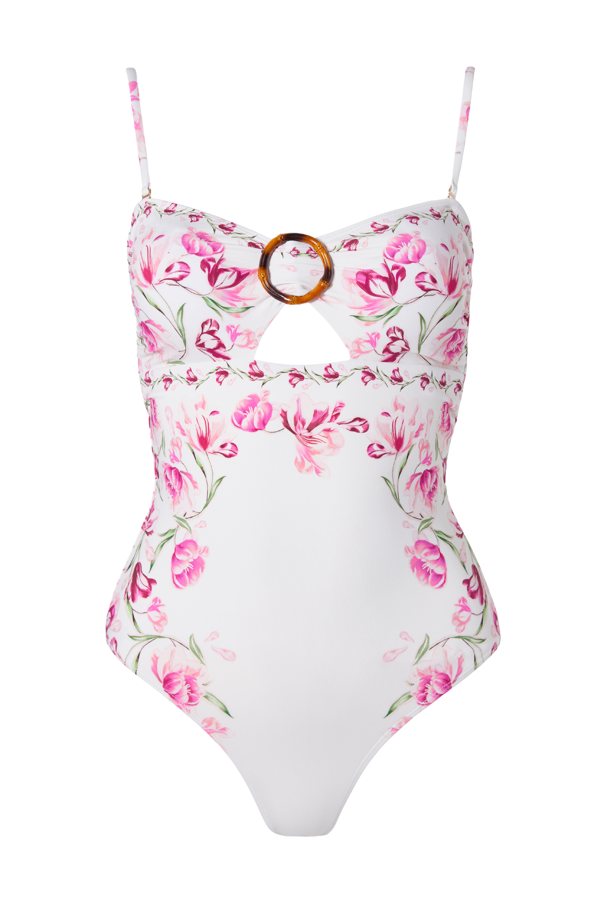 Mandy Bamboo-Ring Bandeau Swimsuit - Tulip Pink