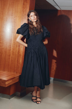 Wisteria Midi Dress - Black