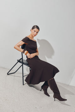 Althena Off Shoulder Knitted Midi Dress - Chocolate