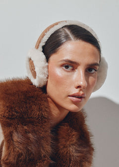 W Embroidered L Earmuffs - Chestnut