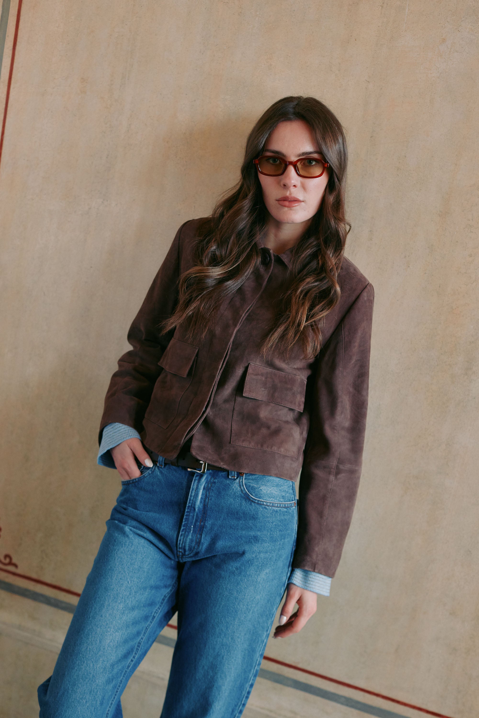 Ruth Suede Leather Jacket - Brown