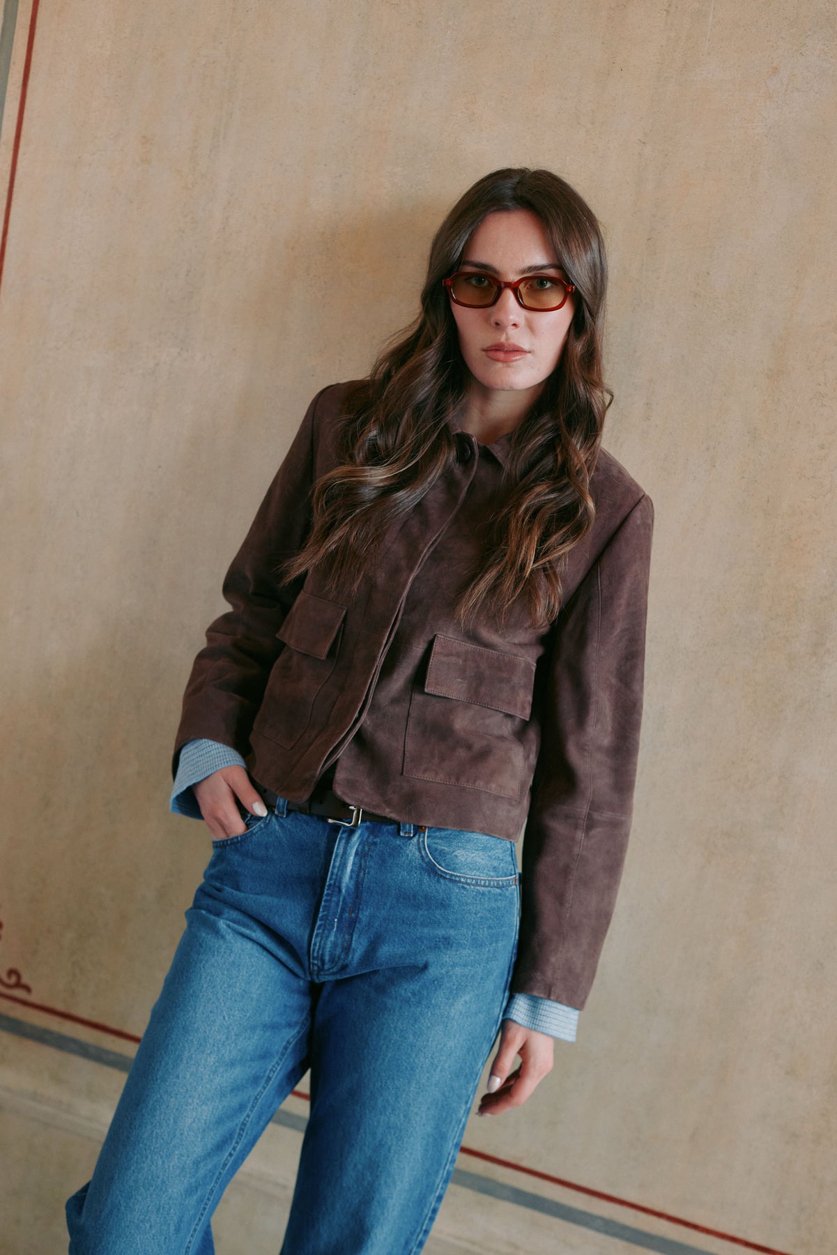 Ruth Suede Leather Jacket - Brown