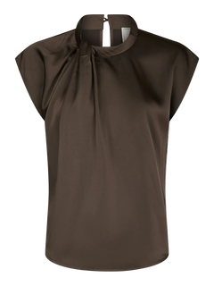 Fleur Drapy Satin Blouse - Dark Brown