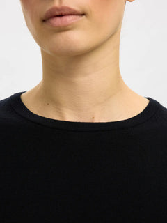 Thea Ls Knit Merino O-Neck - Black