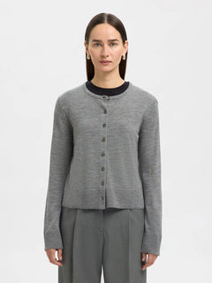 Thea LS Knit Merino Cardigan - Medium Grey Melange